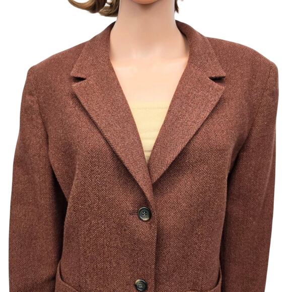 Vintage L.L. Bean Wool Blazer Jacket Made in USA Women 16 Herringbone Rust Lined - Picture 4 of 13